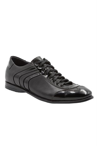 G20TPU7050 Siyah Rugan Çizgili Deri Erkek Ayakkabı 