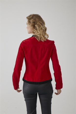 Kırmızı Meltem Kadın Süet Ceket